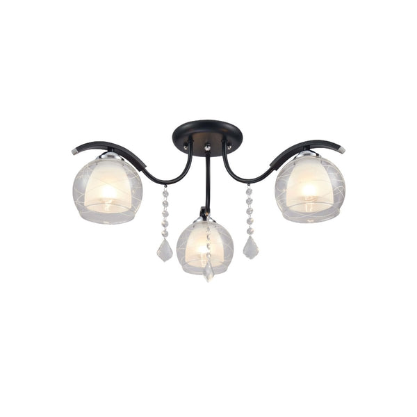 Clear Opal Double Layer Bell Glass Black Metal Semi Flush Ceiling Light