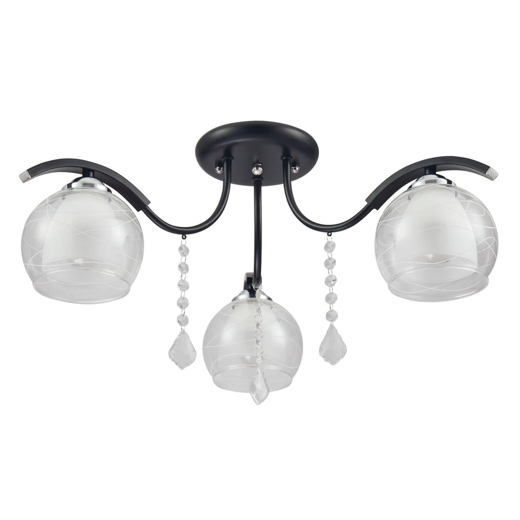 Clear Opal Double Layer Bell Glass Black Metal Semi Flush Ceiling Light