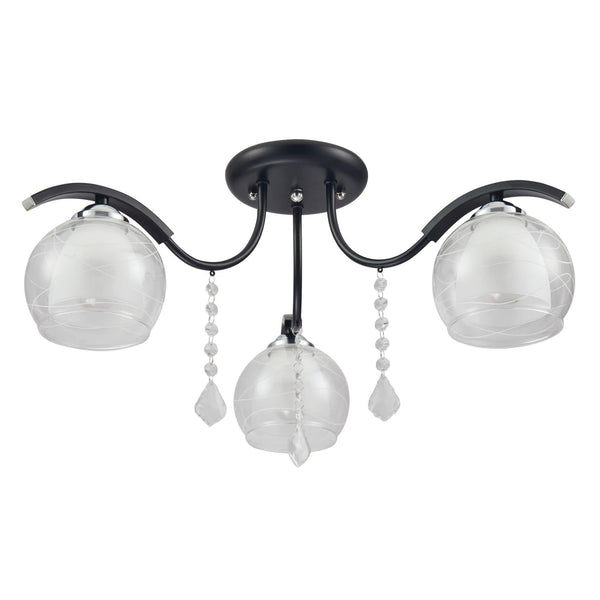 Clear Opal Double Layer Bell Glass Black Metal Semi Flush Ceiling Light