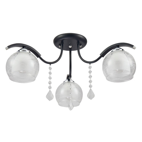 Clear Opal Double Layer Bell Glass Black Metal Semi Flush Ceiling Light