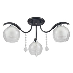 Clear Opal Double Layer Bell Glass Black Metal Semi Flush Ceiling Light