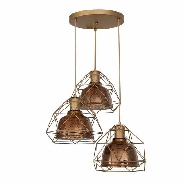 Smoky or Copper Glass Dome Black or Gold Metal Cage Pendant Ceiling Light E27