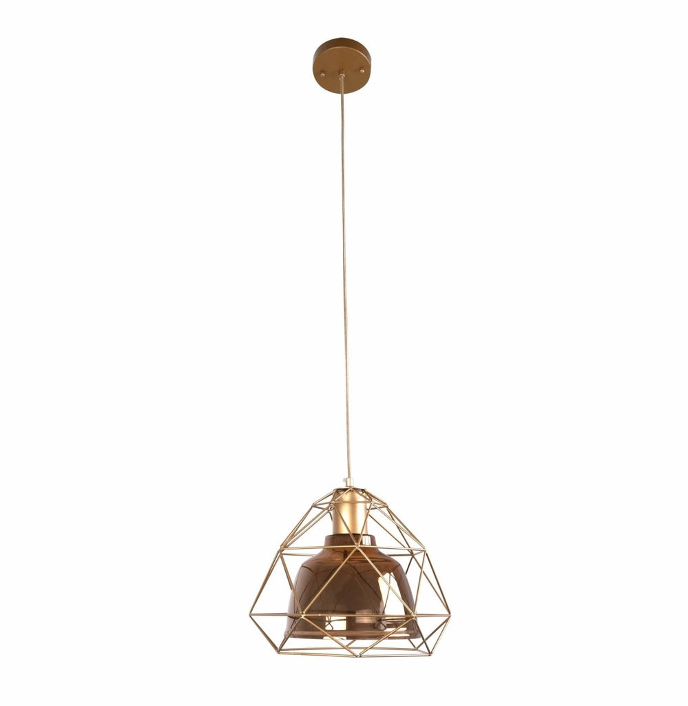Smoky or Copper Glass Dome Black or Gold Metal Cage Pendant Ceiling Light E27