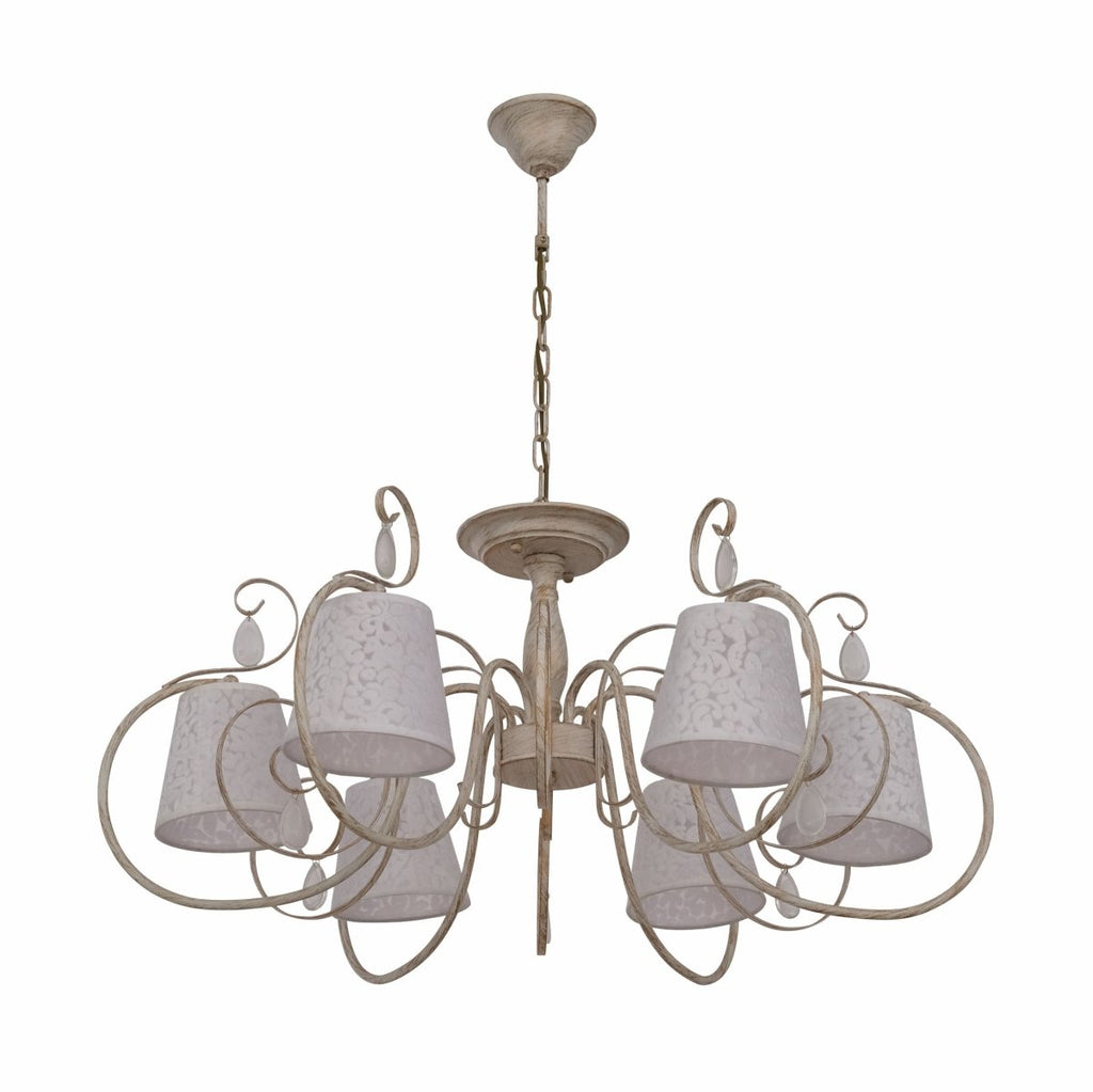 Creamy White Shade Rice White Gold Brushed Arm Ceiling Chandelier Light E14