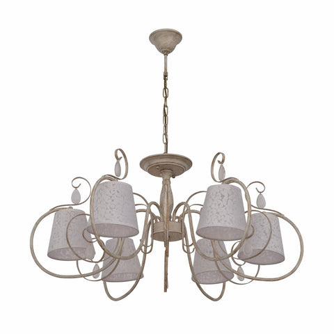 Creamy White Shade Rice White Gold Brushed Arm Ceiling Chandelier Light E14