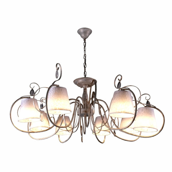 Creamy White Shade Rice White Gold Brushed Arm Ceiling Chandelier Light E14