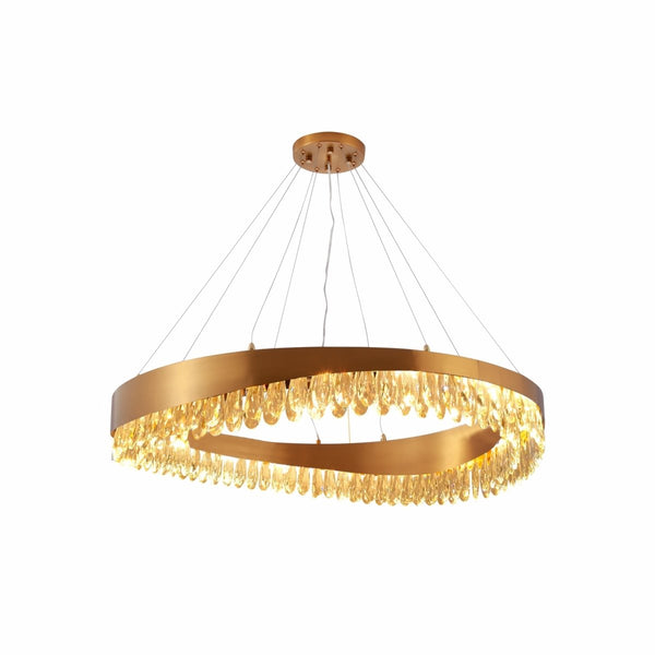 Faceted Long Pear Crystal Gold Metal Chandelier Ceiling Light G9