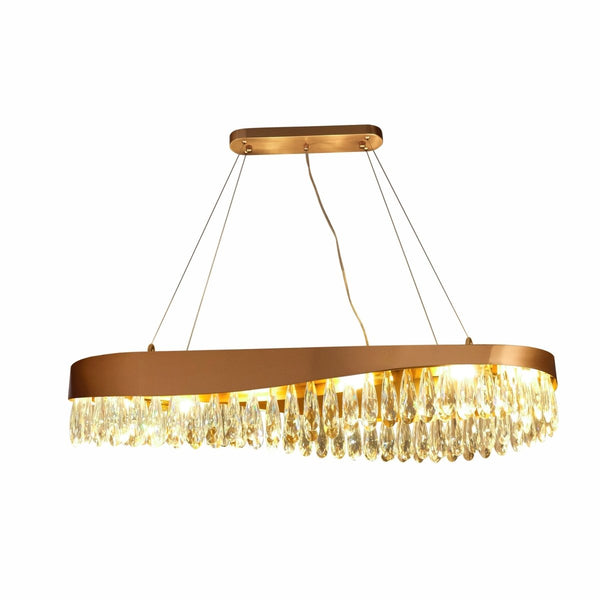 Faceted Long Pear Crystal Gold Metal Chandelier Ceiling Light G9