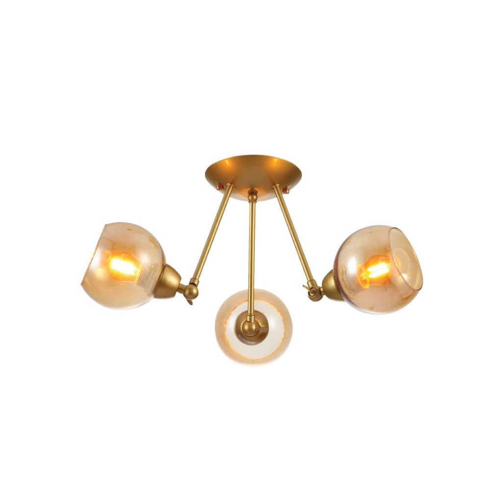 Gold Hinged Metal Amber Dome Glass Ceiling Light E27 Fittings