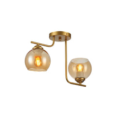 Gold L shape Metal Amber Dome Glass Ceiling Light E27 Fittings