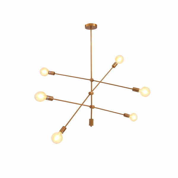 Gold Rod Modern Pendant Tiered Ceiling Chandelier Light 6xE27 Fittings