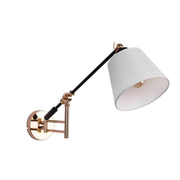 Golden Black Metal Swing Arm Hinged White Frustum Wall Light E27 Fitting