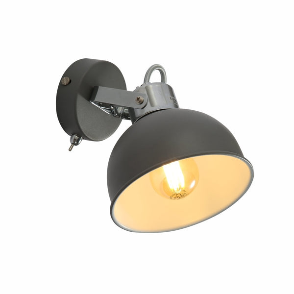 Grey Dome Shade Grey metal Body Ceiling and Wall Light E14