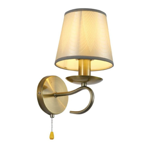 Grey Frustum Fabric Shade Antique Brass Vintage Wall Light E14 Pull Down Switch