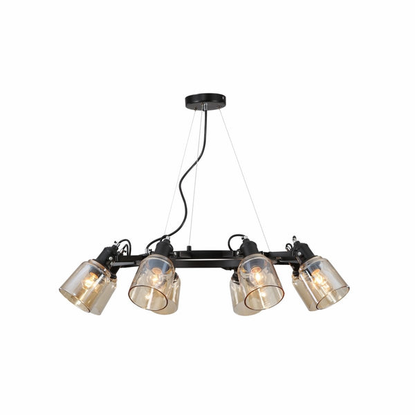 Amber Cone Glass Black Suspended Ceiling Light E27