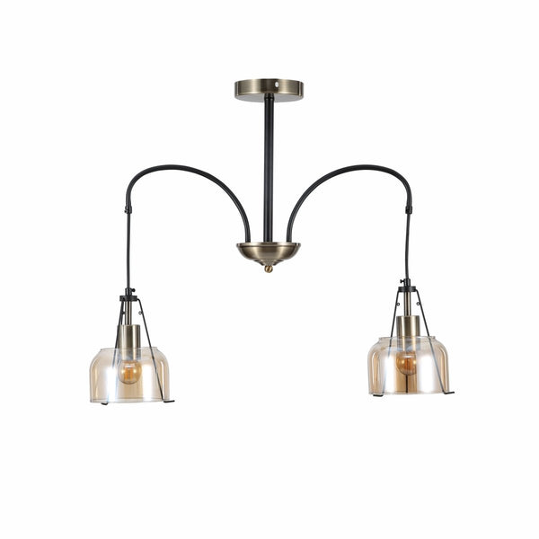 Amber Glass Black and Antique Brass Suspended Chandelier Ceiling Light E27