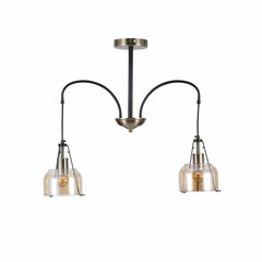 Amber Glass Black and Antique Brass Suspended Chandelier Ceiling Light E27