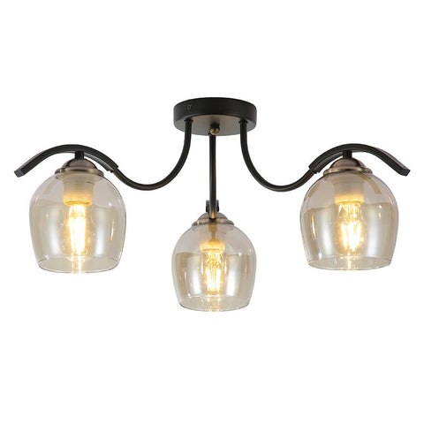 Amber Glass Black Semi-Flush Ceiling Light E27
