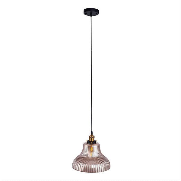Amber Glass Cone Funnel Reeded Fluted Striped Pendant Ceiling Light E27