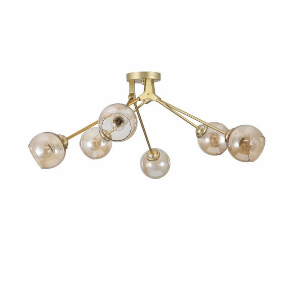 Amber Glass Dome Gold Aluminium Bronze Wishbone Semi Flush Ceiling Light E27