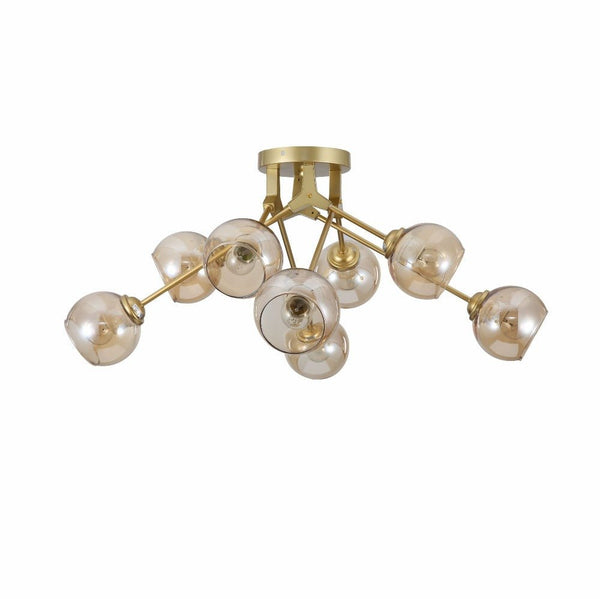 Amber Glass Dome Gold Aluminium Bronze Wishbone Semi Flush Ceiling Light E27
