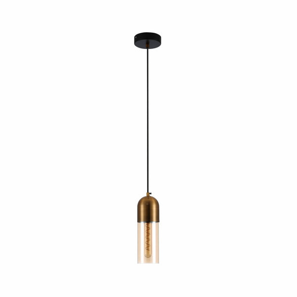 Sleek Duo-Tone Cylinder Pendant Ceiling Light - Amber Bronze or Smoky Black Variants