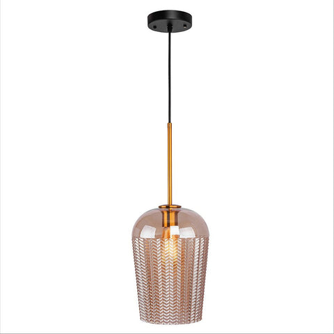 TEKLED Amber Glass Chevron Schoolhouse Pendant Ceiling Light