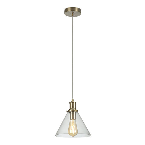 Isaac Antique Brass or Chrome Clear Glass Funnel Pendant Ceiling Light