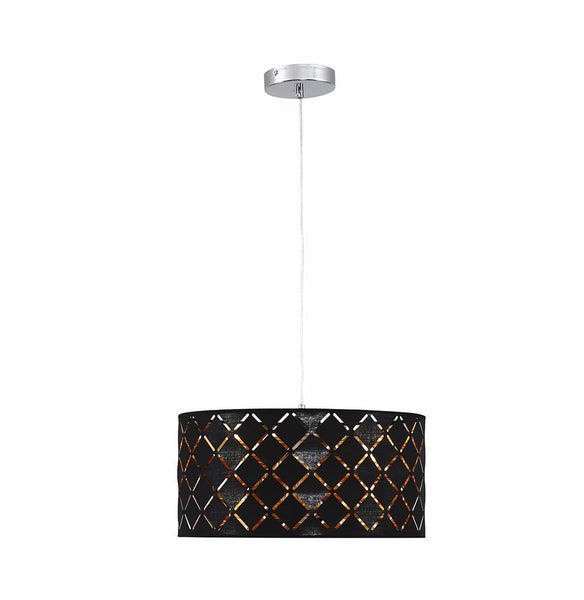 Black-Gold Fabric Cylinder Pendant Ceiling Light E27