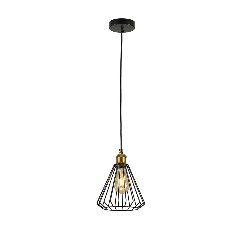 Black Metal Caged Funnel Pendant Ceiling Light E27