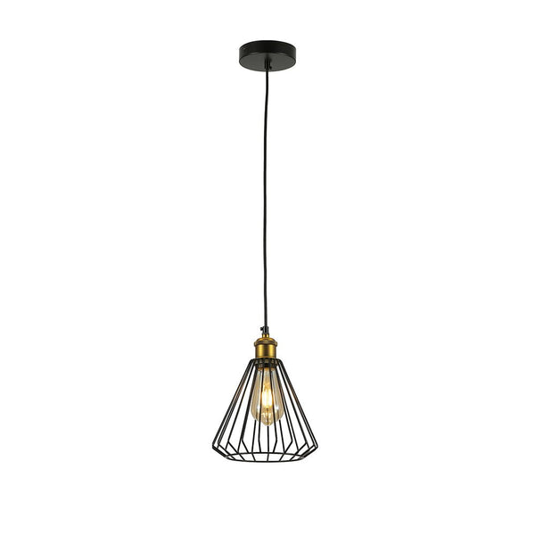 Black Metal Caged Funnel Pendant Ceiling Light E27