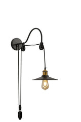 Black Metal Funnel Pulley Wall Light E27 Fitting