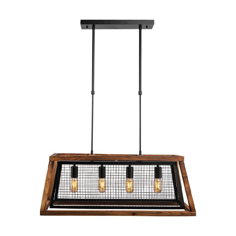 Black Metal Old Wood Cuboid Island Chandelier Ceiling Light 4xE27
