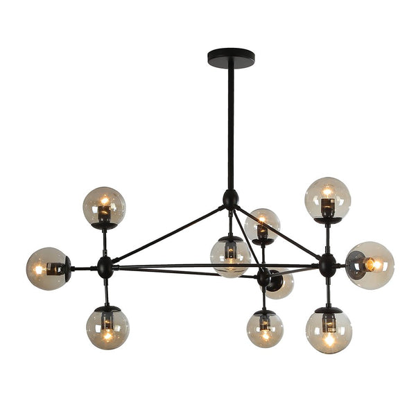 Molecule Shape Black Rod Metal Amber Glass Globe Chandelier Ceiling Light