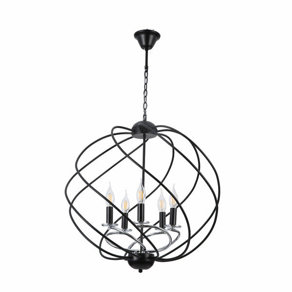 Black Spiral Metal Chrome Arm Chandelier Ceiling Light E14