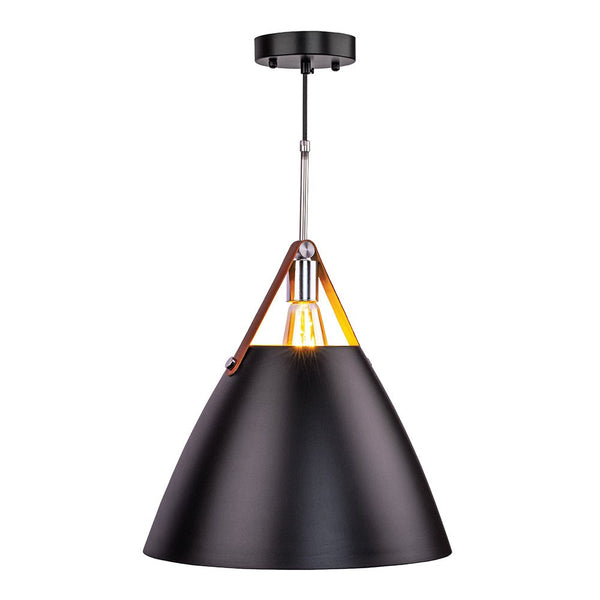 Cosme Nordic Black Metal Funnel Pendant Ceiling Light with Leather Handle