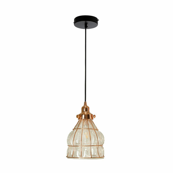 Caged Copper Metal Clear Glass India Dome Schoolhouse Bell Pendant Ceiling Light E27