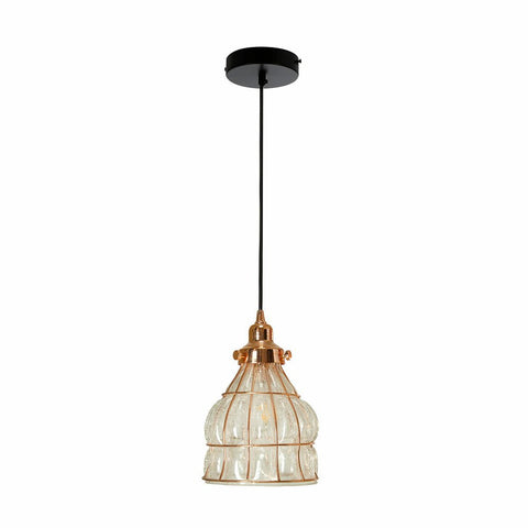 Caged Copper Metal Clear Glass India Dome Schoolhouse Bell Pendant Ceiling Light E27