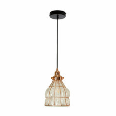 Caged Copper Metal Clear Glass India Dome Schoolhouse Bell Pendant Ceiling Light E27