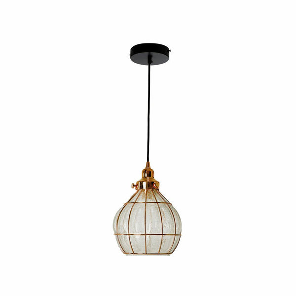 Caged Copper Metal Clear Glass India Dome Schoolhouse Bell Pendant Ceiling Light E27
