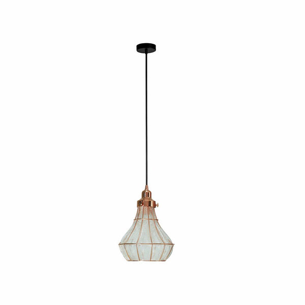 Caged Copper Metal Clear Glass India Dome Schoolhouse Bell Pendant Ceiling Light E27