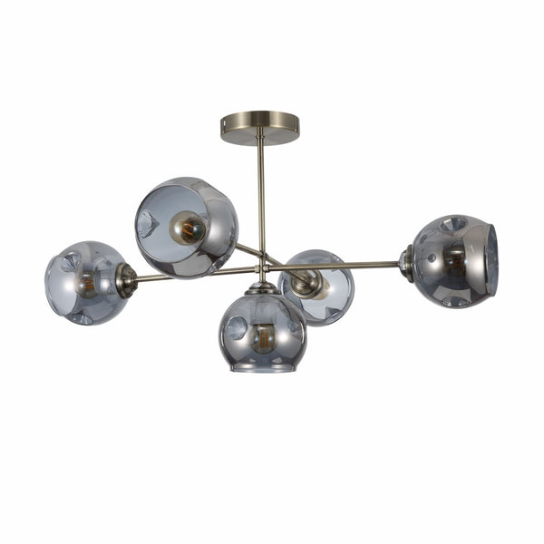 Smoky Glass Dome Antique Brass Semi Flush Ceiling Light