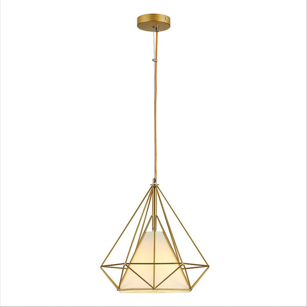 Opal Shade Wired Geometric Cage Pendant Ceiling Light
