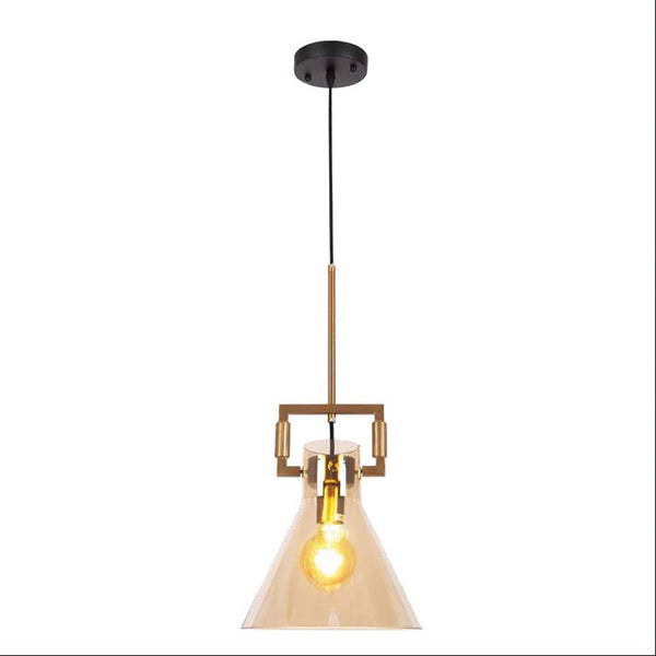 Amber Globe Funnel Dome Glass Gold Metal Body Ceiling Pendant Light