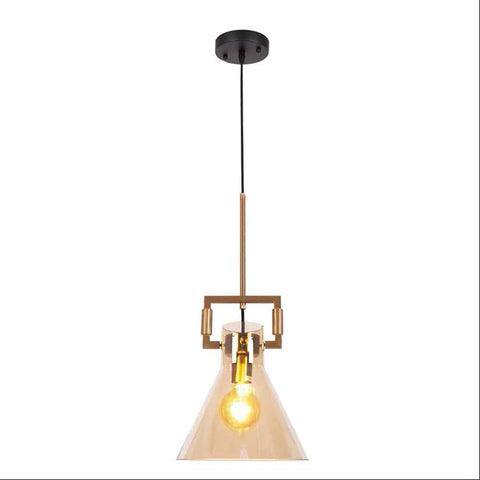 Amber Globe Funnel Dome Glass Gold Metal Body Ceiling Pendant Light