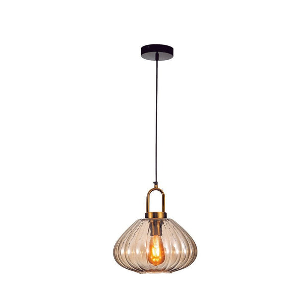 Golden Bronze Metal Amber Glass Globe Pendant Ceiling Light E27
