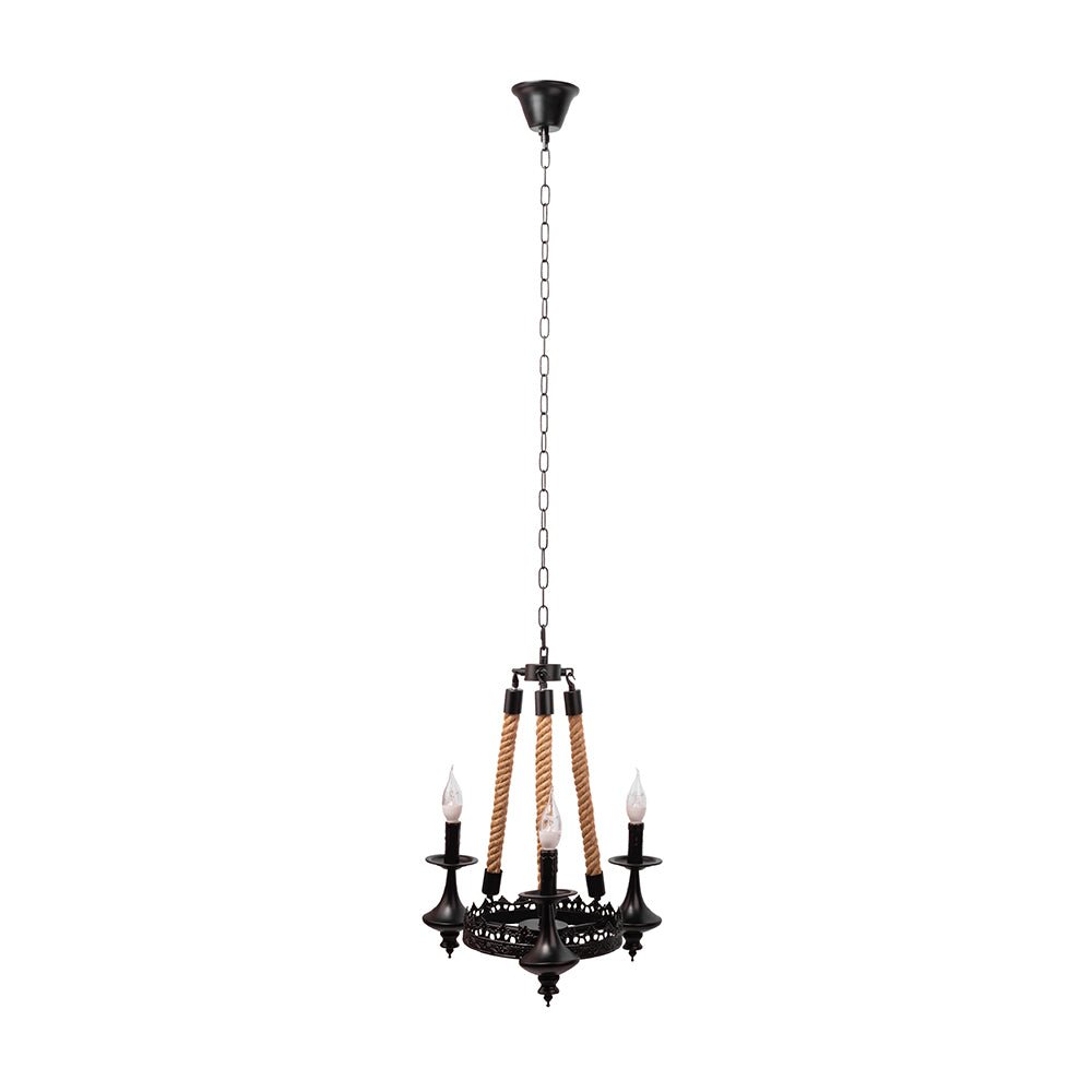 Farmhouse Rustic Matte Black Metal Hemp Rope Wagon Wheel Ceiling Chandelier Light