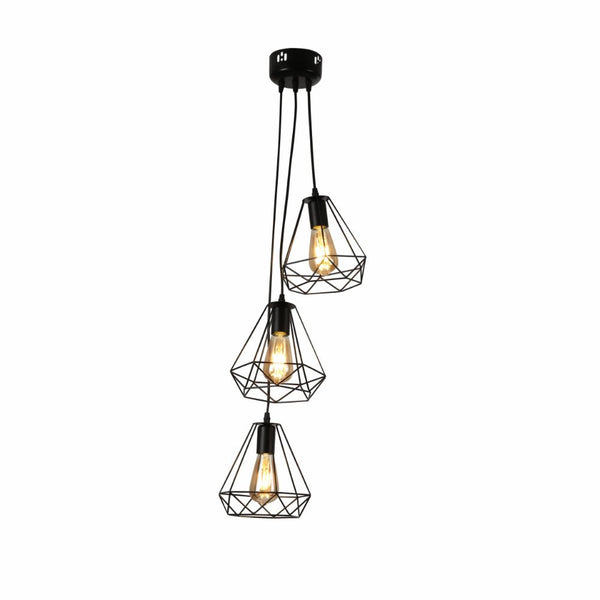 Black Metal Diamond Caged Funnel Pendant Ceiling Light E27