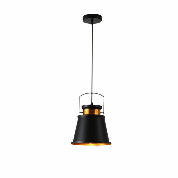 Loft Cafe Bar Counter Exhibition Hall Pub Aisle Black Gold Funnel Handled Metal Pendant Ceiling Light