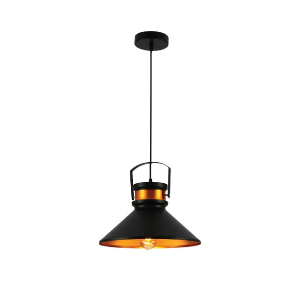 Loft Cafe Bar Counter Exhibition Hall Pub Aisle Black Gold Funnel Handled Metal Pendant Ceiling Light